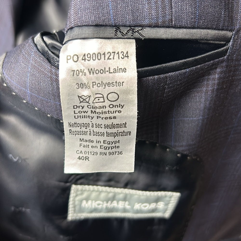 Michael Kors Men's Classic Fit Wool-Blend Plaid Suit Jacket - Plum Blue 40R - Picture 4 of 7